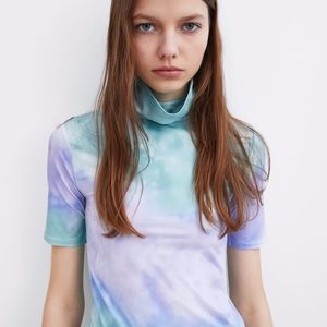 Zara Tie Dye Mock Neck T-Shirt